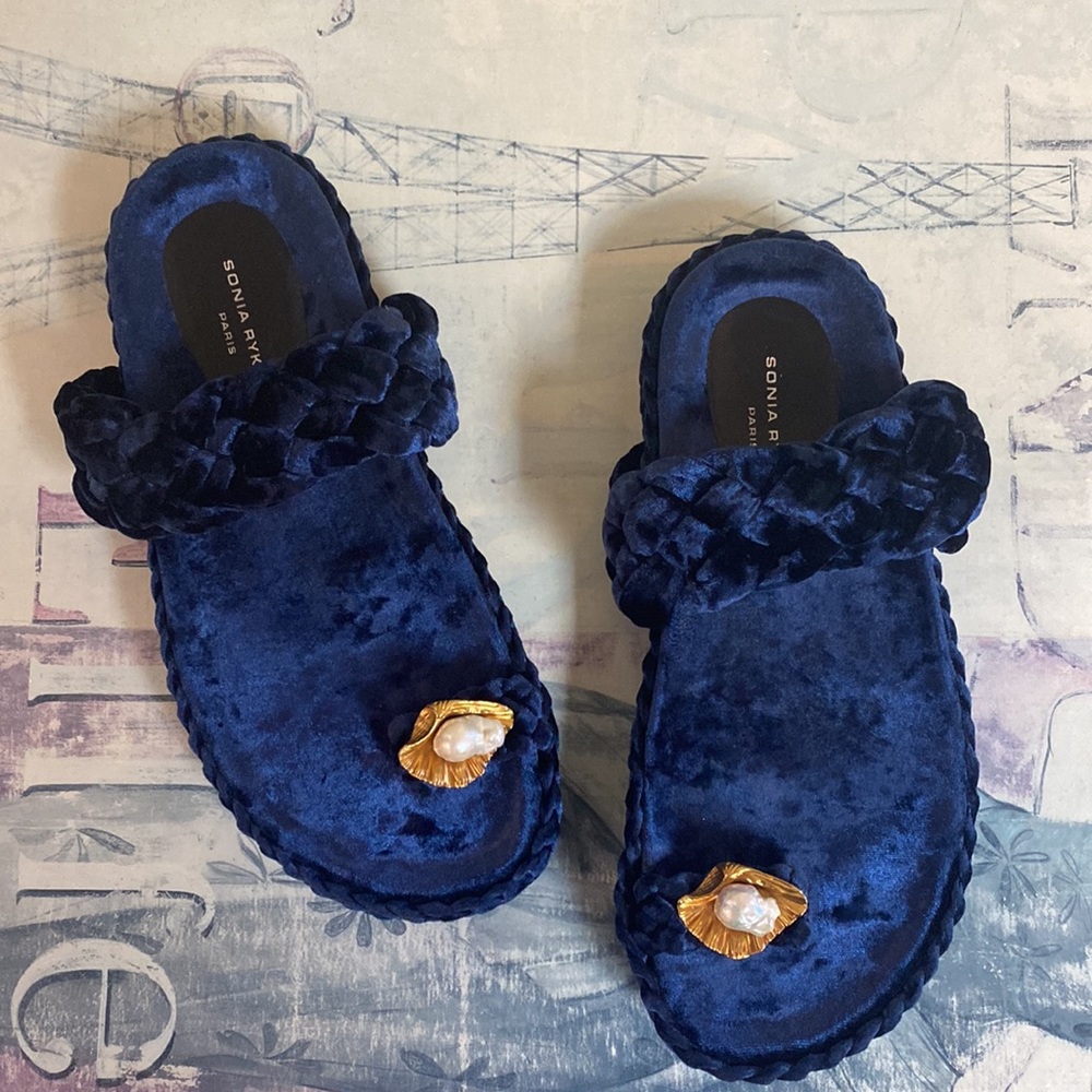 Sonia Rykiel Paris Royal Blue Crushed Velvet Sandals